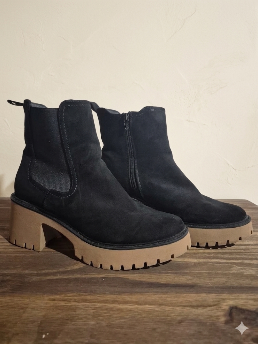 Black Suede Platform Booties - Women's